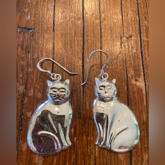 Cat Earrings Sterling Silver 2” pierced w/ear wires New from my pop up PURRFECT! - Picture 8 of 8